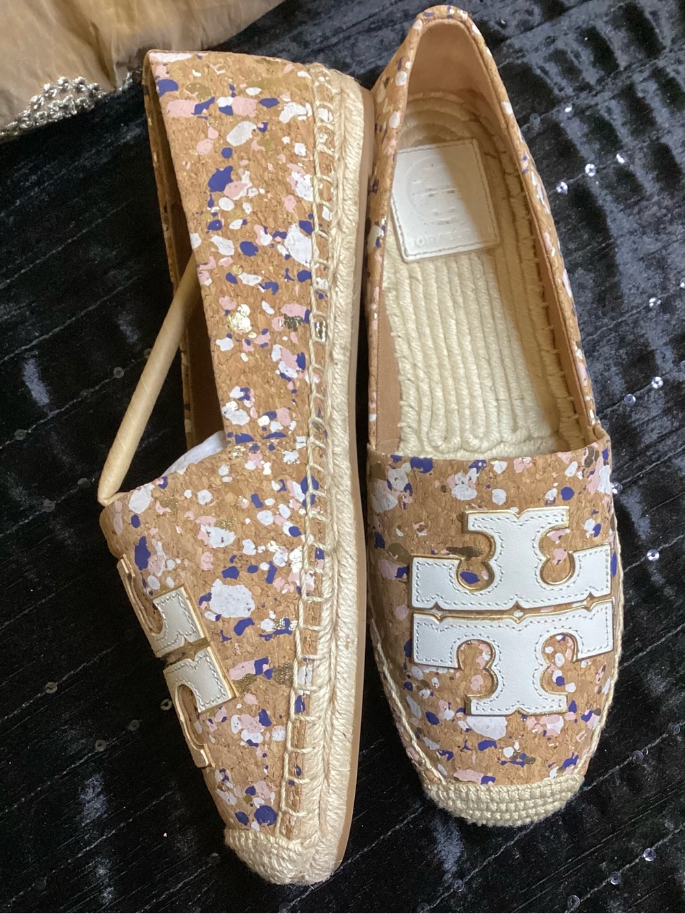 Tory Burch Ines Confetti Cork Espadrille 7.5 EUC